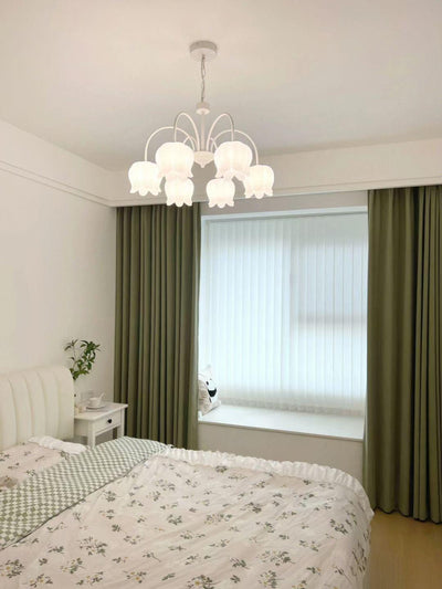 Veleissa Chandelier Bell Shade Curved Arm White Floral Elegant
