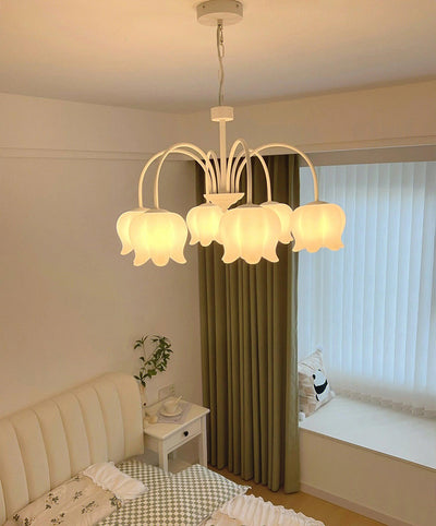 Veleissa Chandelier Bell Shade Curved Arm White Floral Elegant