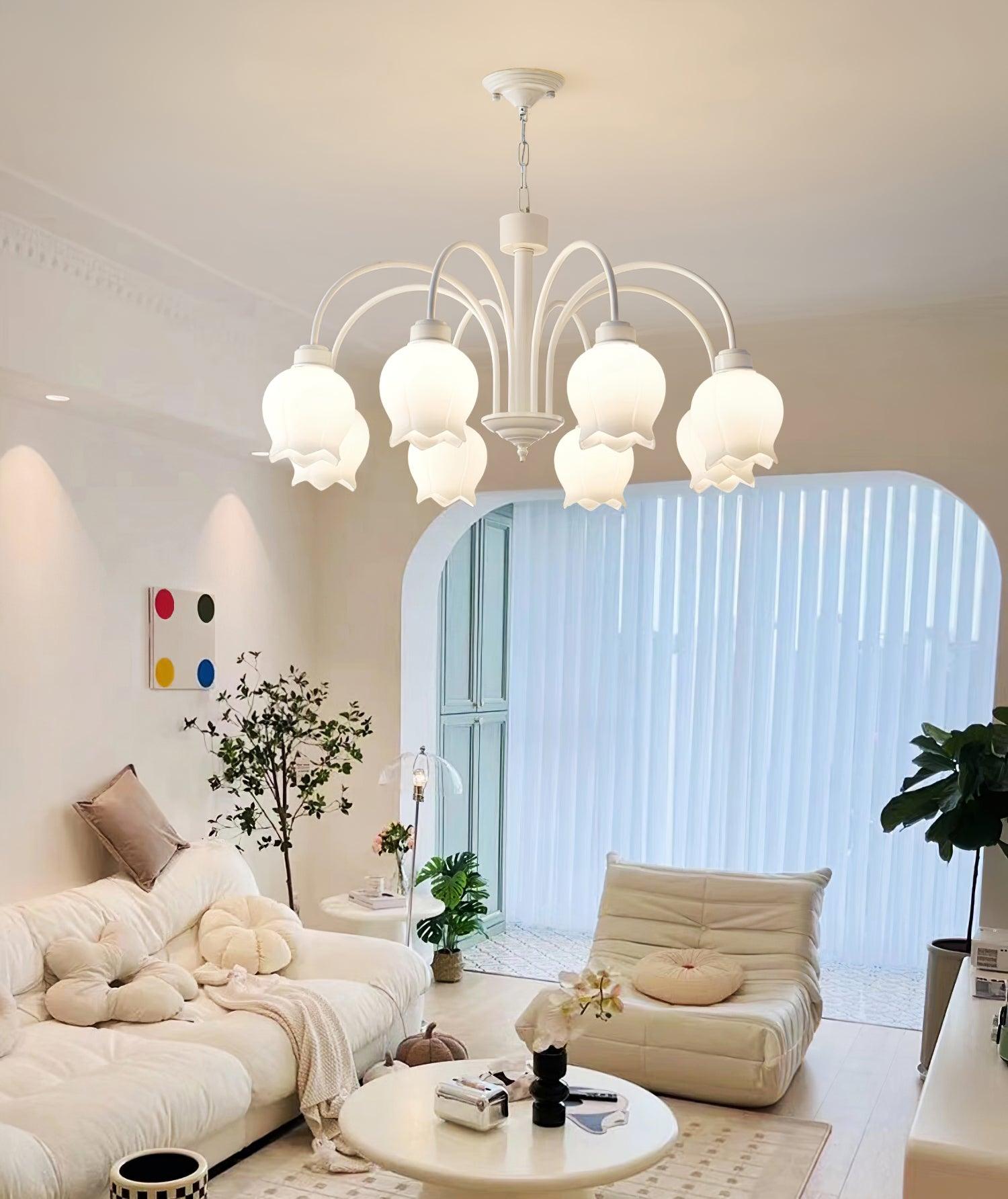 Veleissa Chandelier Bell Shade Curved Arm White Floral Elegant