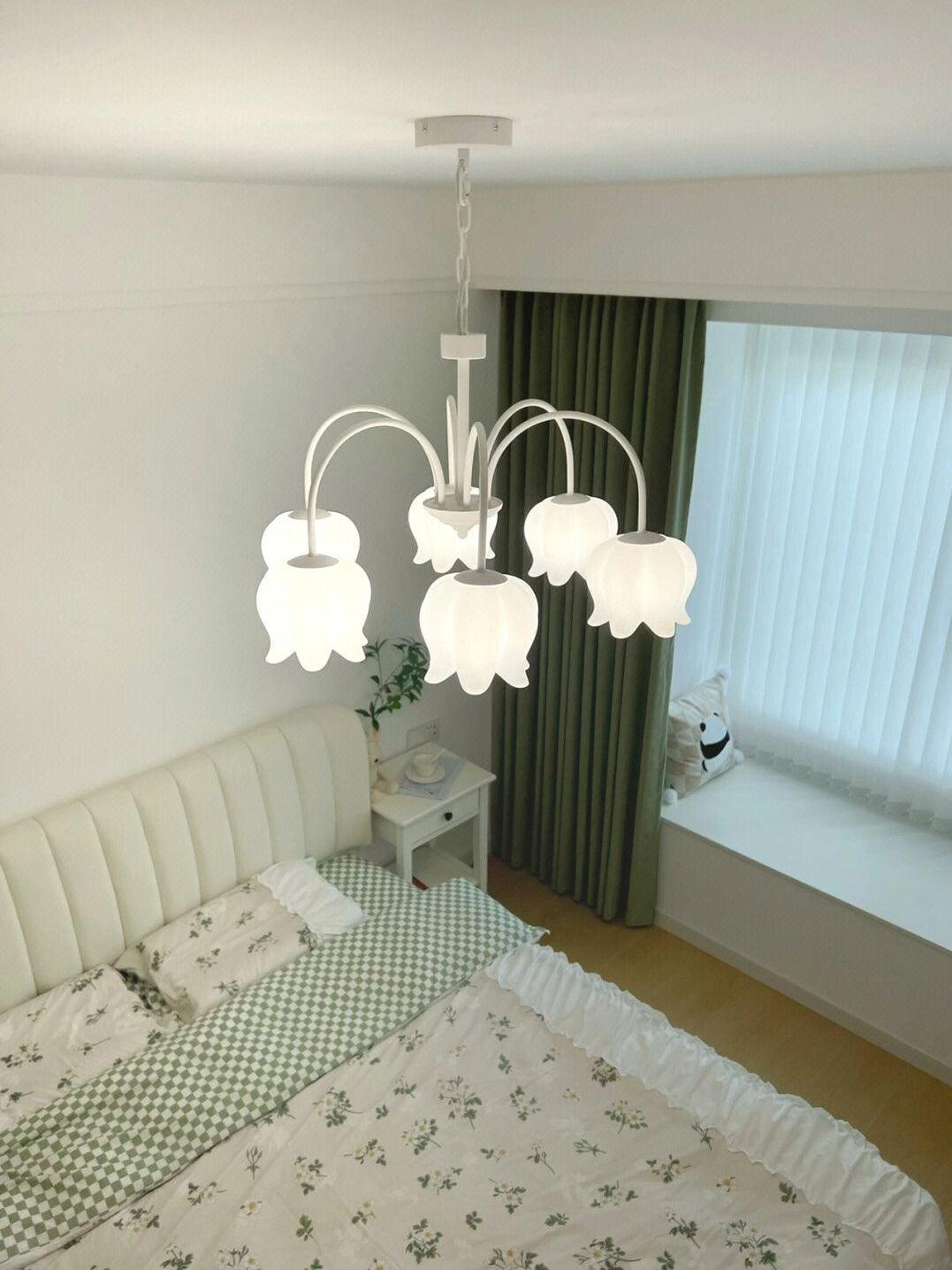 Veleissa Chandelier Bell Shade Curved Arm White Floral Elegant