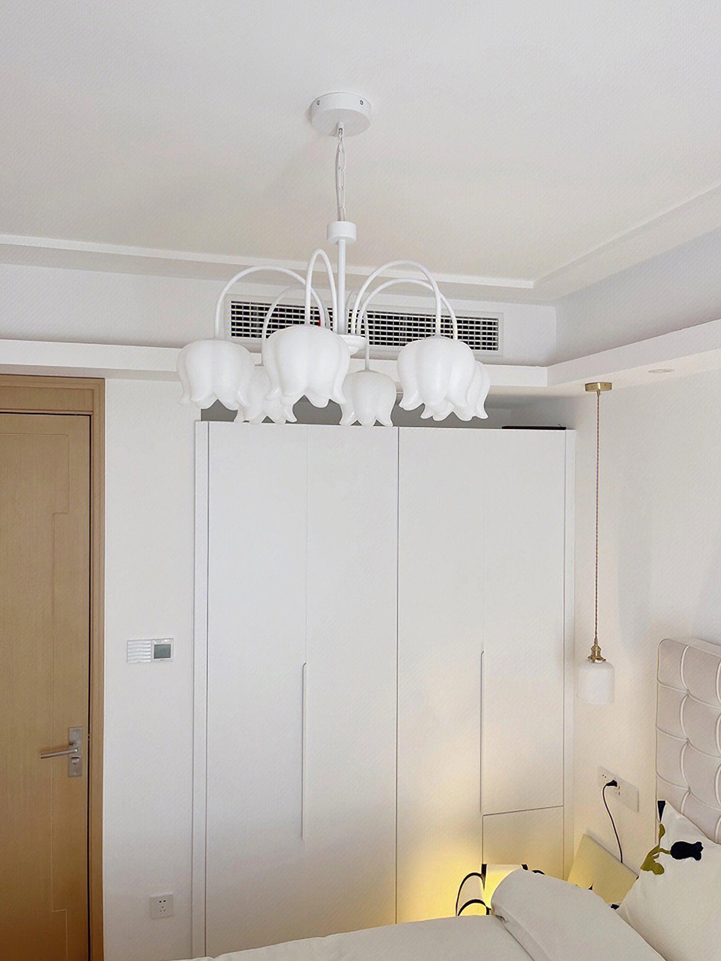 Veleissa Chandelier Bell Shade Curved Arm White Floral Elegant