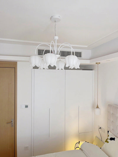Veleissa Chandelier Bell Shade Curved Arm White Floral Elegant