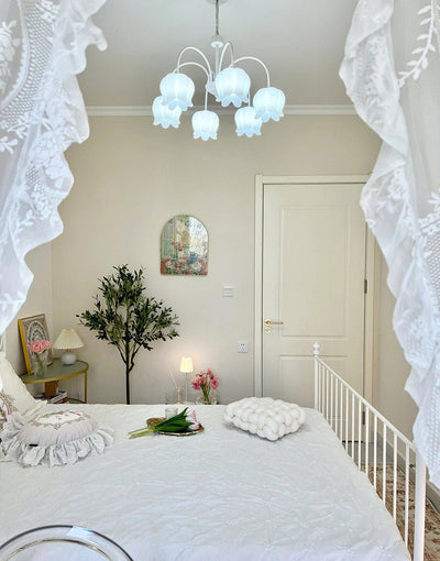Veleissa Chandelier Bell Shade Curved Arm White Floral Elegant
