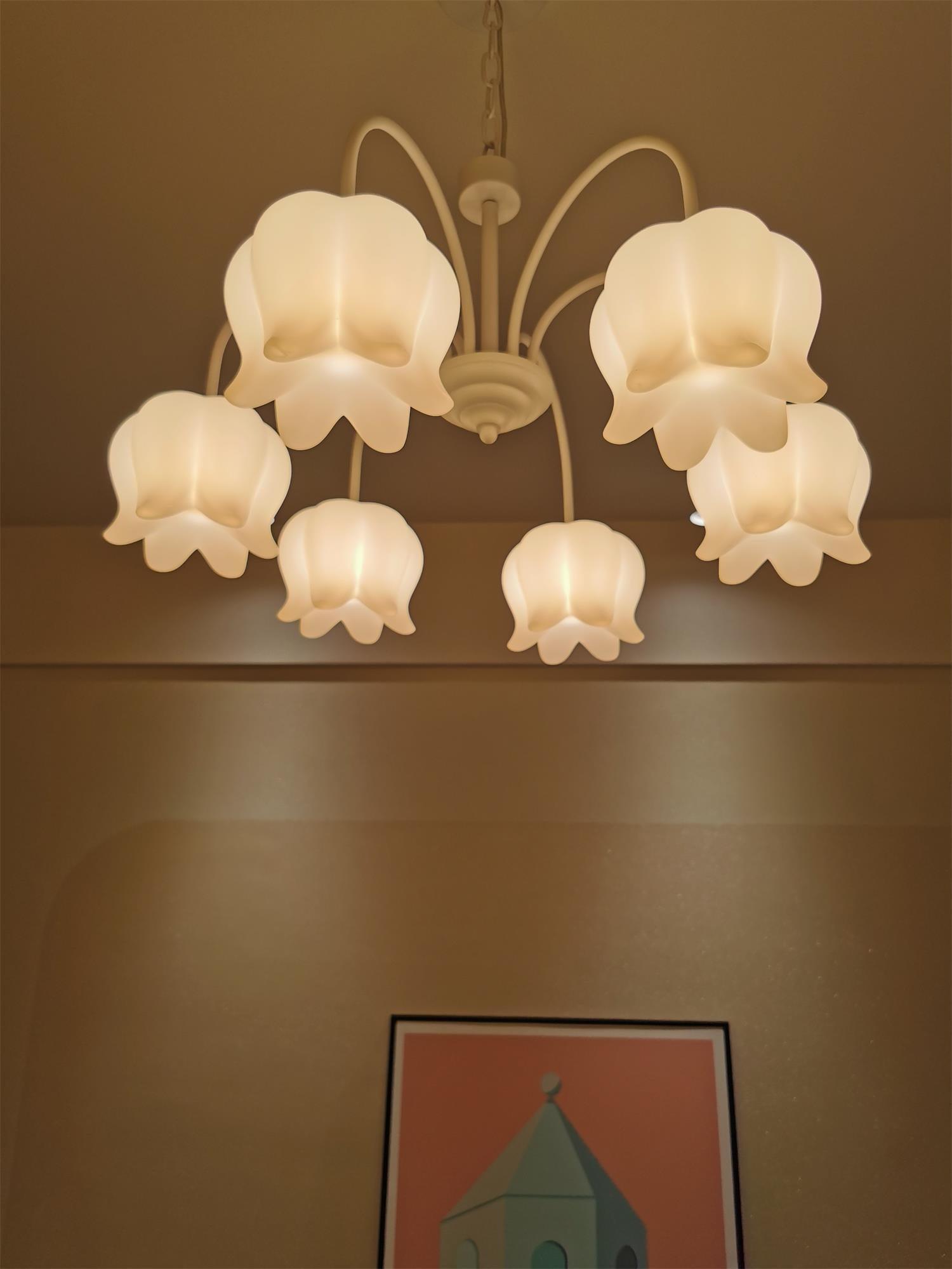 Veleissa Chandelier Bell Shade Curved Arm White Floral Elegant