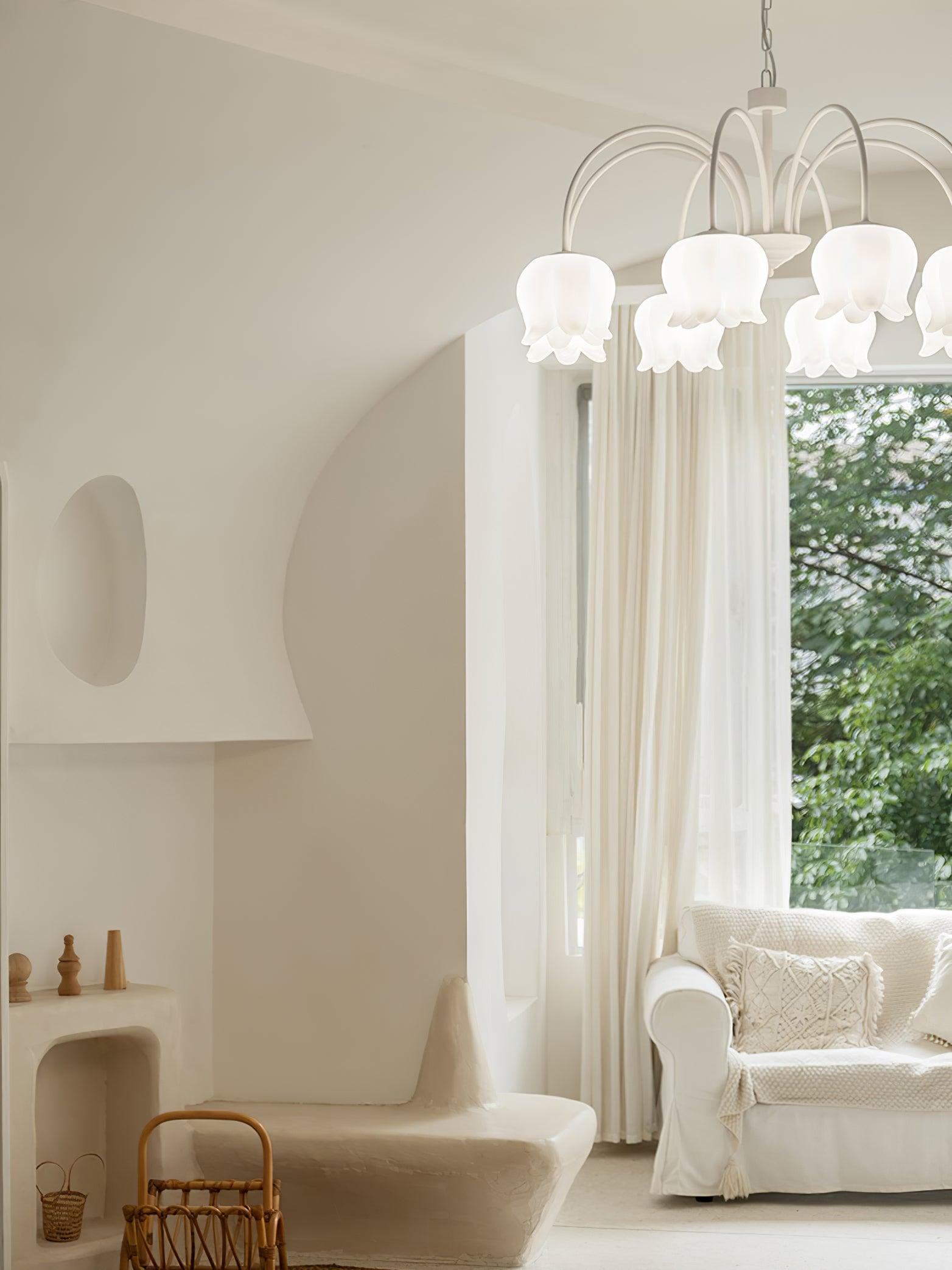 Veleissa Chandelier Bell Shade Curved Arm White Floral Elegant