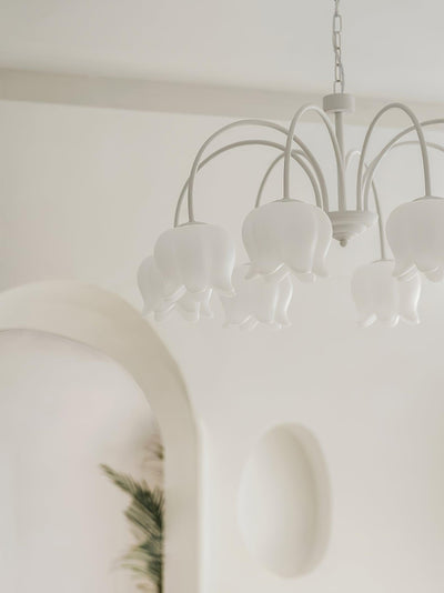 Veleissa Chandelier Bell Shade Curved Arm White Floral Elegant