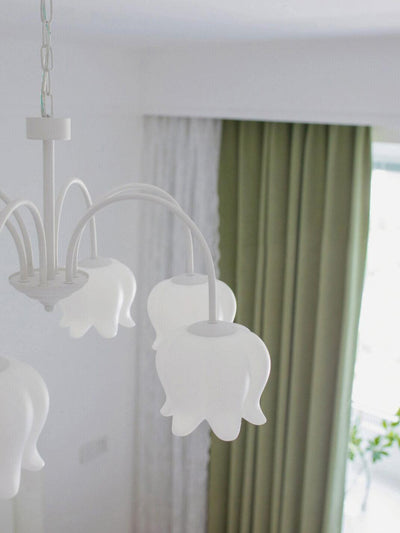 Veleissa Chandelier Bell Shade Curved Arm White Floral Elegant