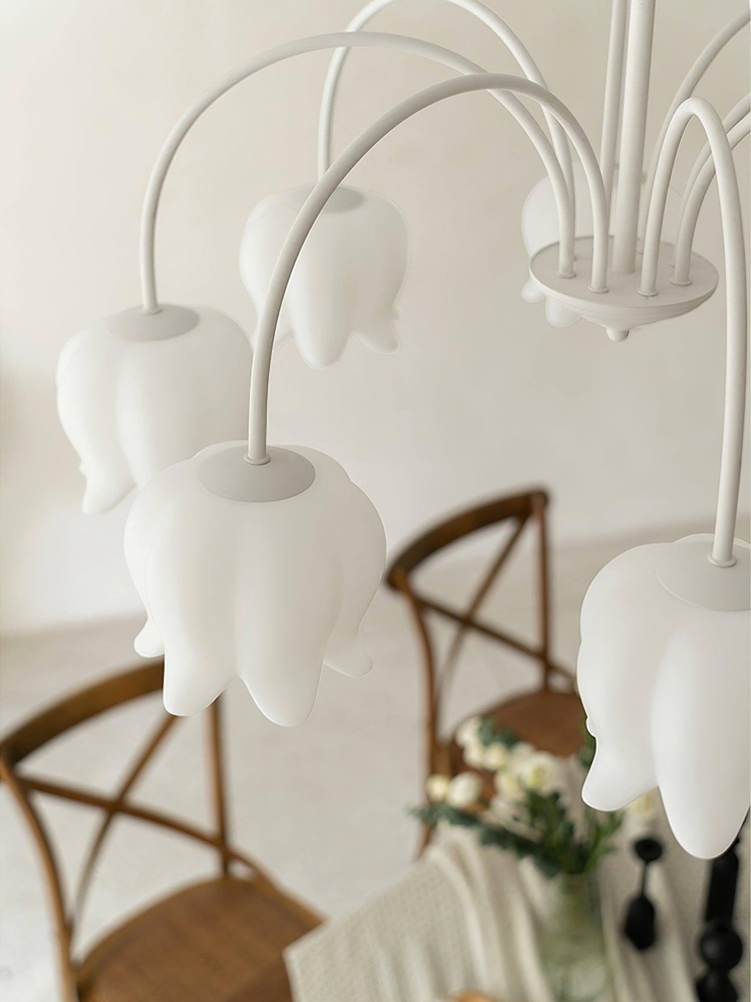 Veleissa Chandelier Bell Shade Curved Arm White Floral Elegant