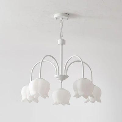 Veleissa Chandelier Bell Shade Curved Arm White Floral Elegant