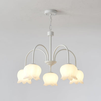 Veleissa Chandelier Bell Shade Curved Arm White Floral Elegant
