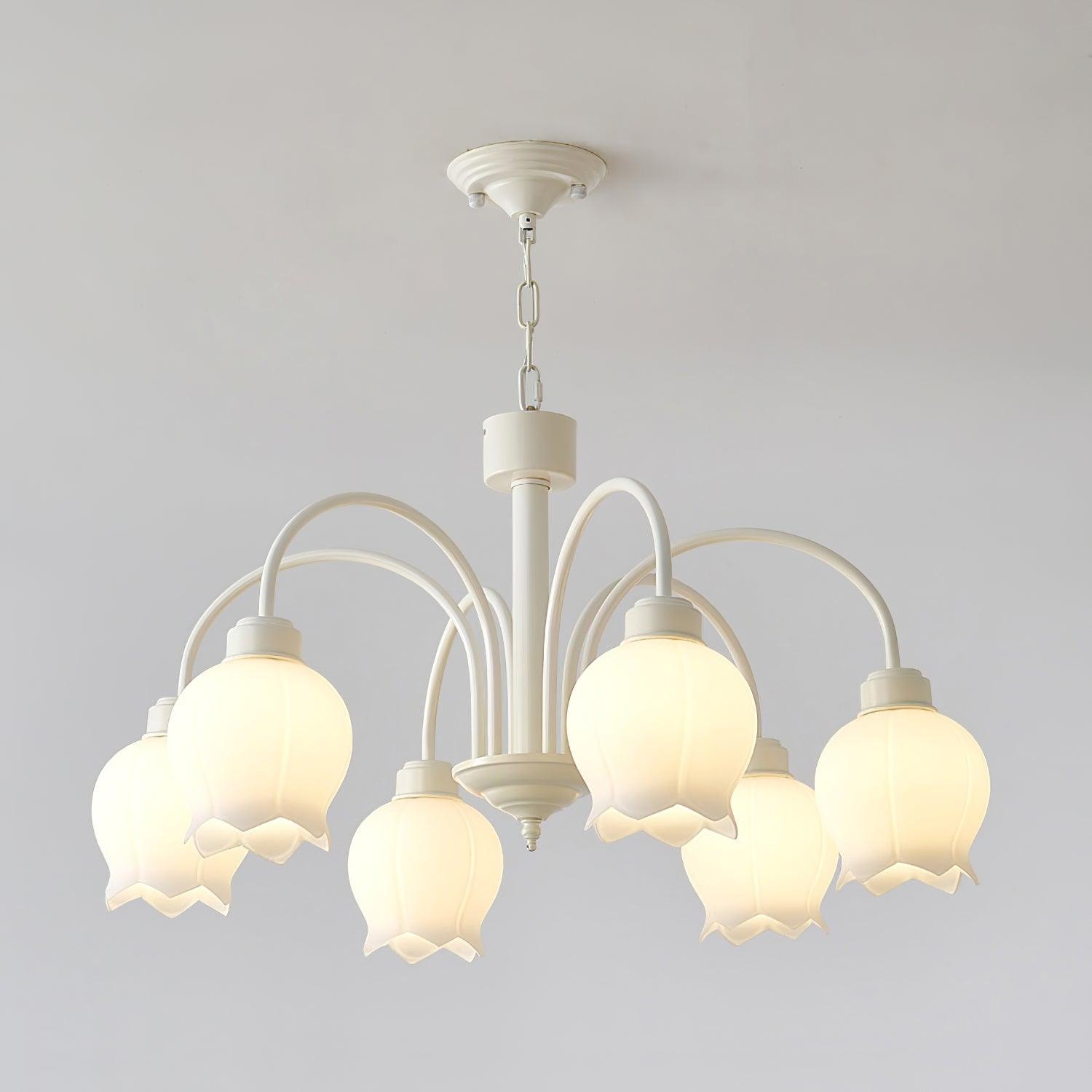 Veleissa Chandelier Bell Shade Curved Arm White Floral Elegant