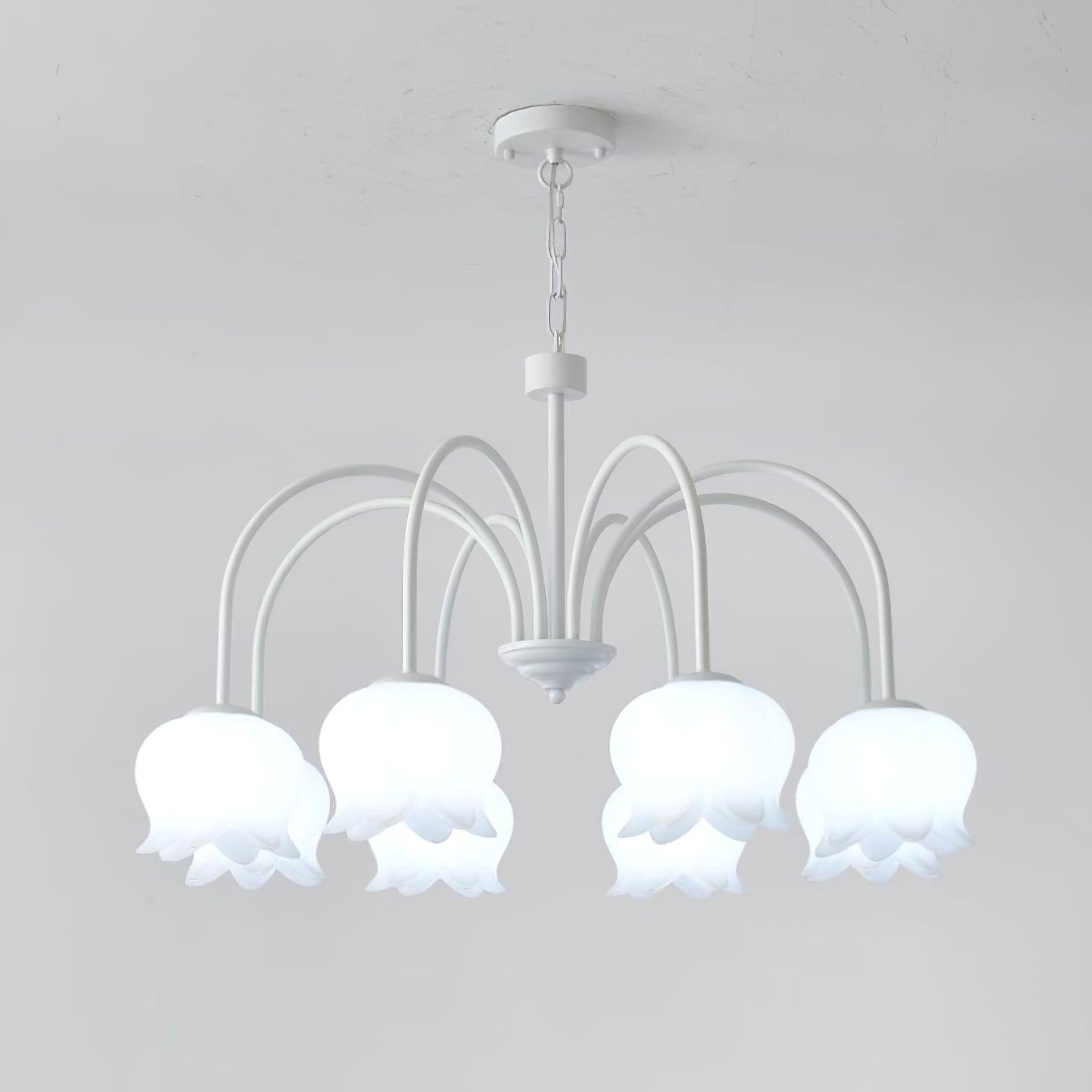 Veleissa Chandelier Bell Shade Curved Arm White Floral Elegant
