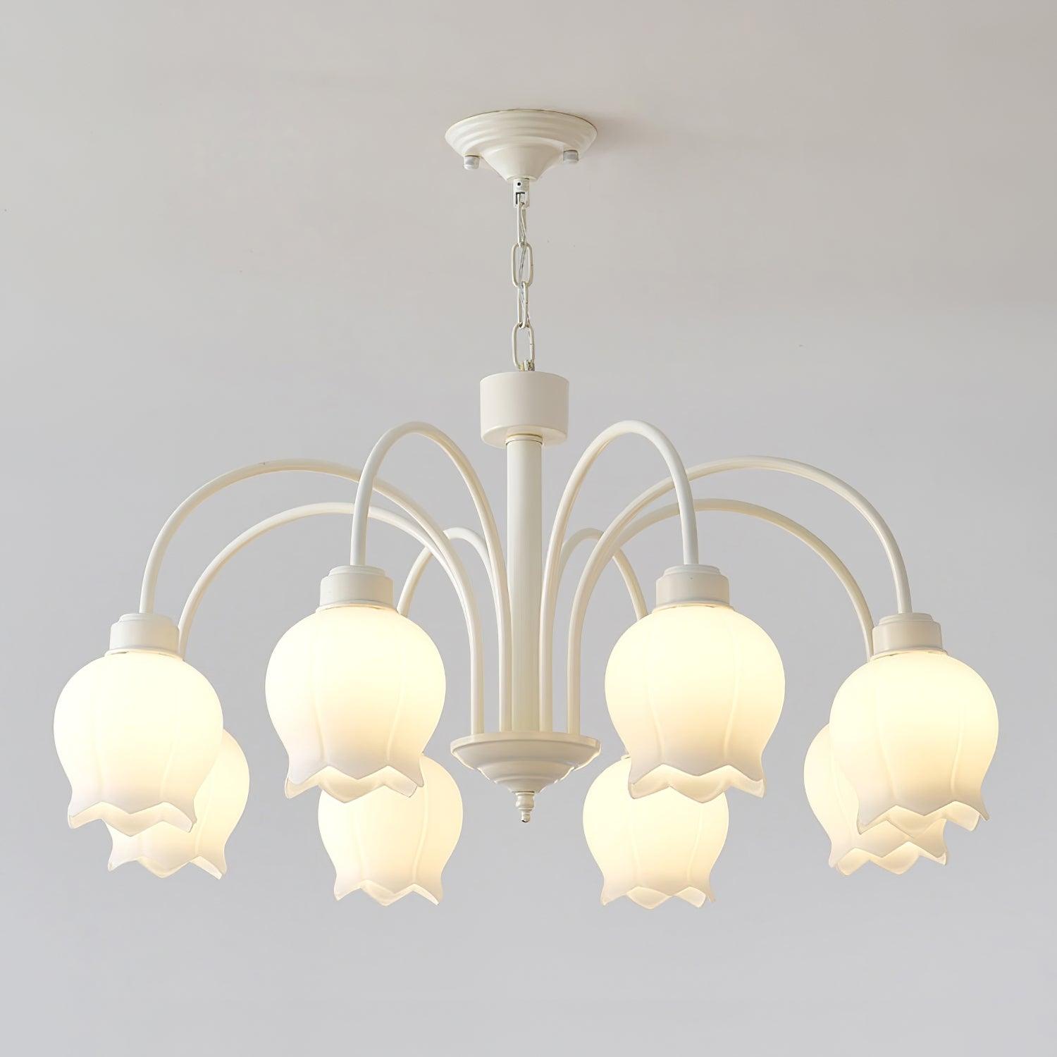 Veleissa Chandelier Bell Shade Curved Arm White Floral Elegant