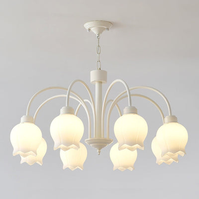 Veleissa Chandelier Bell Shade Curved Arm White Floral Elegant