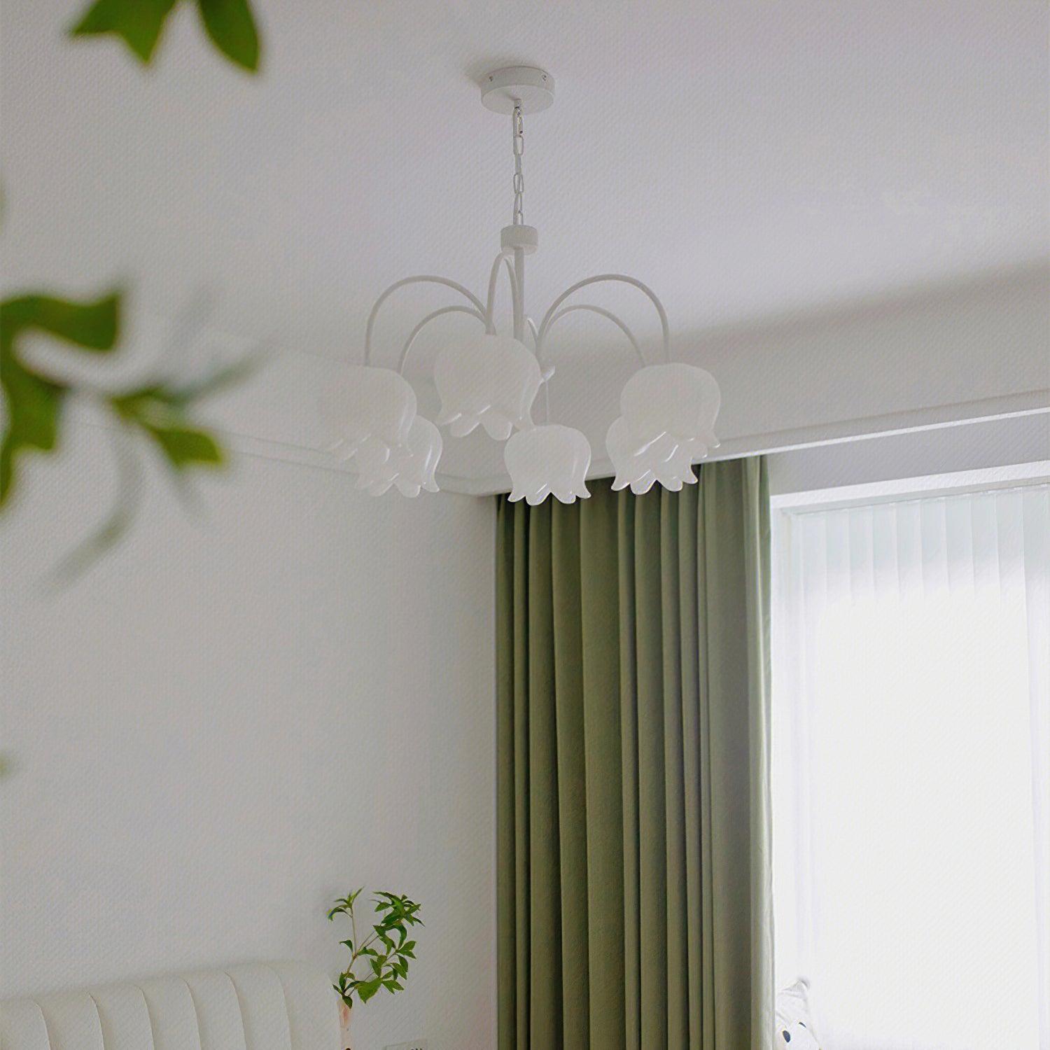 Veleissa Chandelier Bell Shade Curved Arm White Floral Elegant