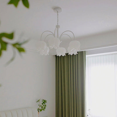Veleissa Chandelier Bell Shade Curved Arm White Floral Elegant