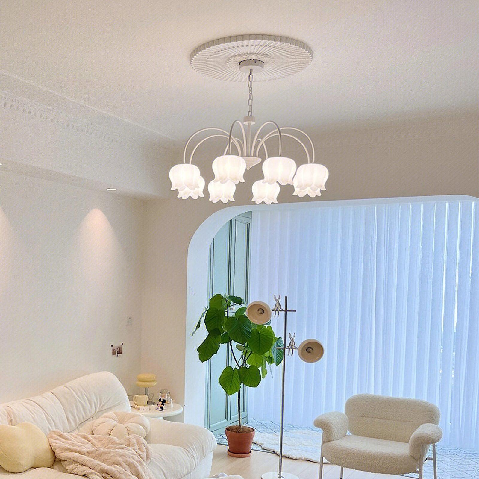 Veleissa Chandelier Bell Shade Curved Arm White Floral Elegant