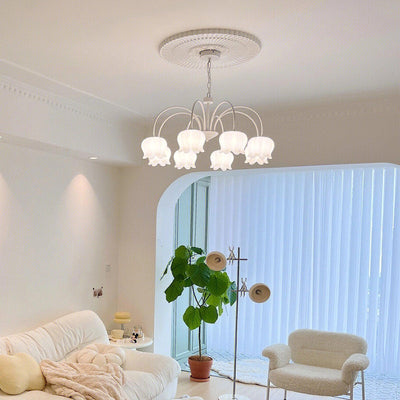 Veleissa Chandelier Bell Shade Curved Arm White Floral Elegant