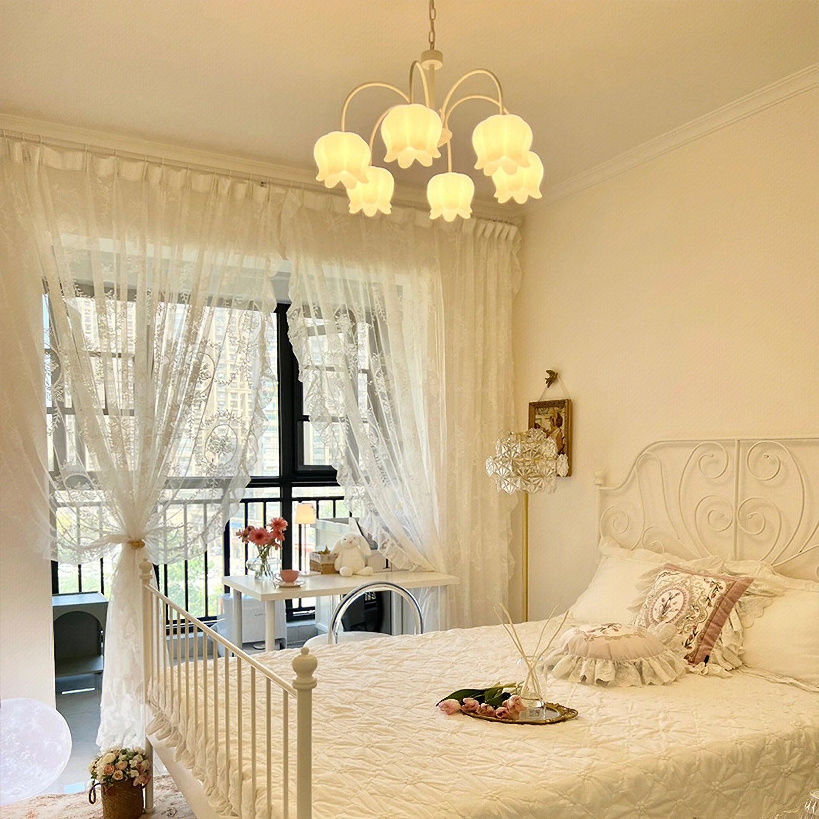 Veleissa Chandelier Bell Shade Curved Arm White Floral Elegant
