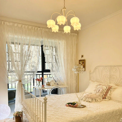Veleissa Chandelier Bell Shade Curved Arm White Floral Elegant