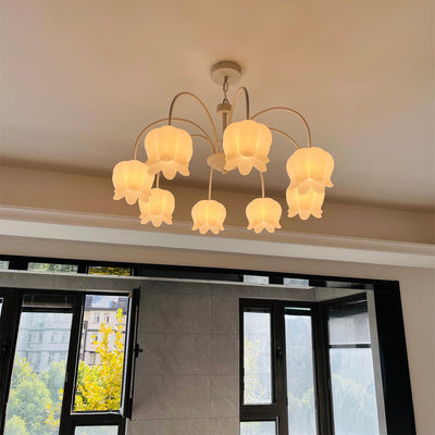 Veleissa Chandelier Bell Shade Curved Arm White Floral Elegant