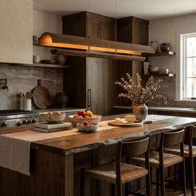 Curved Wood Linear Pendant Light