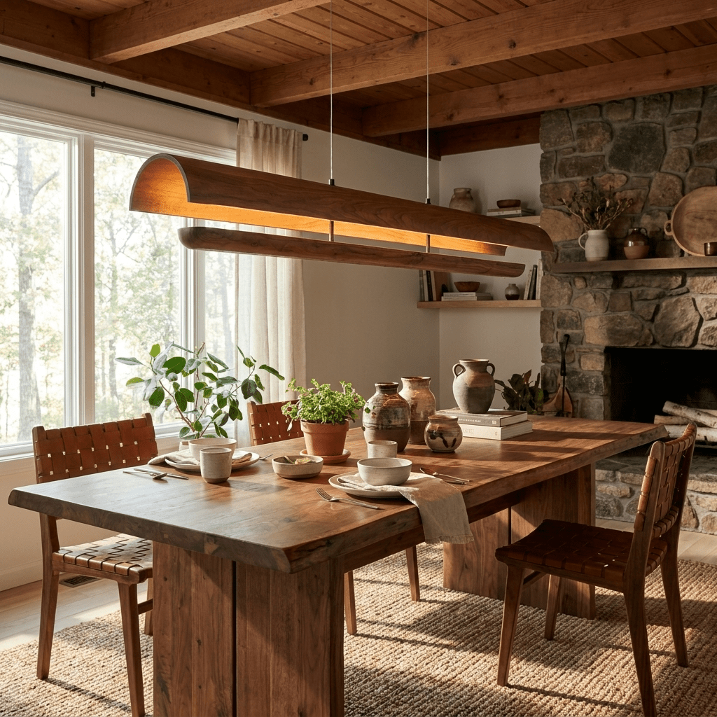 Curved Wood Linear Pendant Light