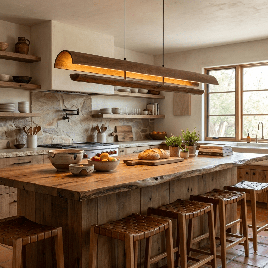 Curved Wood Linear Pendant Light