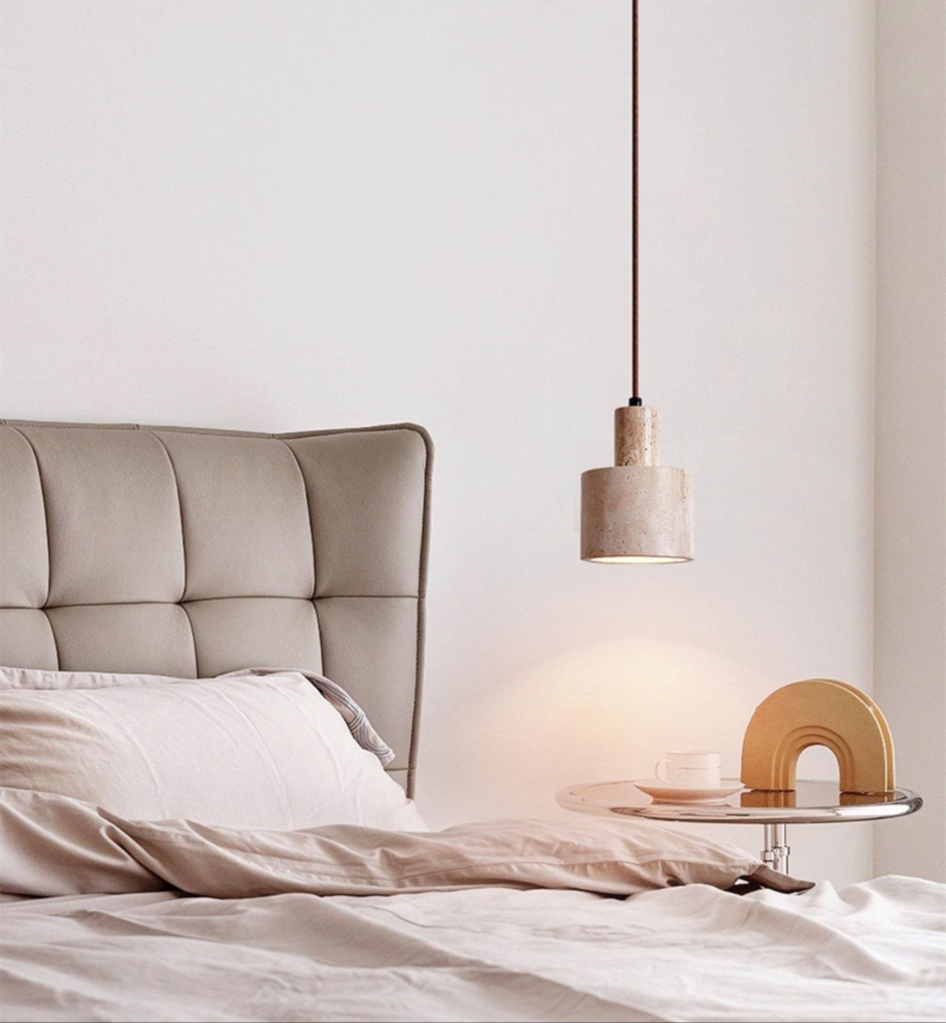 Cairn Cylindrical Travertine Pendant Lamp