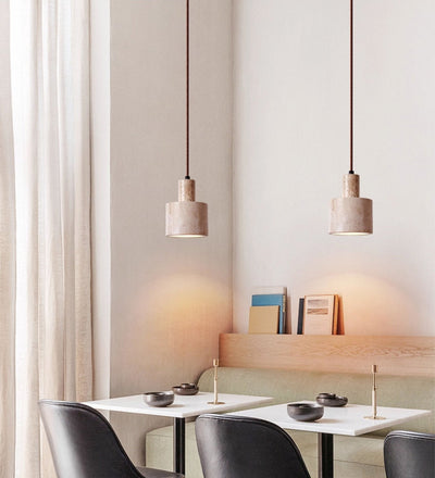Cairn Cylindrical Travertine Pendant Lamp