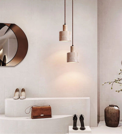 Cairn Cylindrical Travertine Pendant Lamp