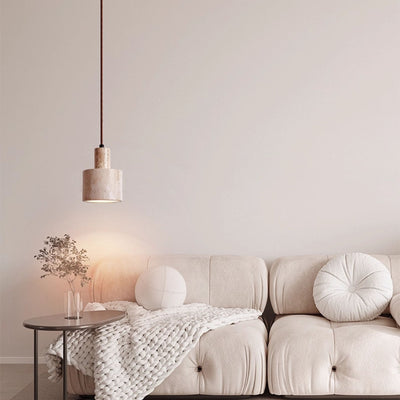 Cairn Cylindrical Travertine Pendant Lamp