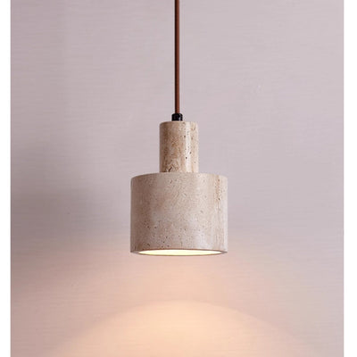 Cairn Cylindrical Travertine Pendant Lamp