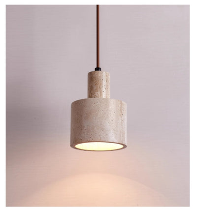 Cairn Cylindrical Travertine Pendant Lamp