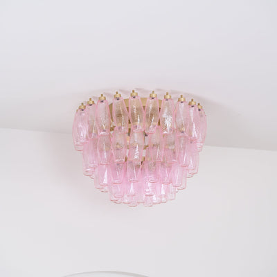 Celelaya Ceiling Lamp Poliedri Pink Murano Glass Layered Flush Mount