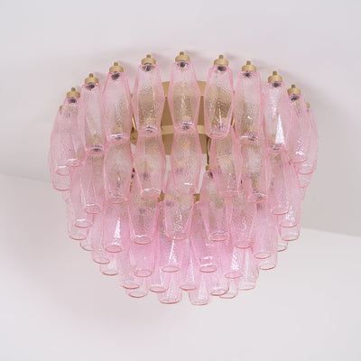 Celelaya Ceiling Lamp Poliedri Pink Murano Glass Layered Flush Mount