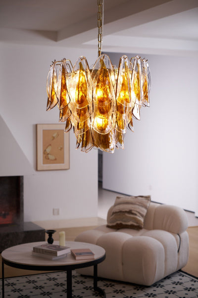 Lioraora Chandelier Amber Leaf Glass Layered Organic Warmth