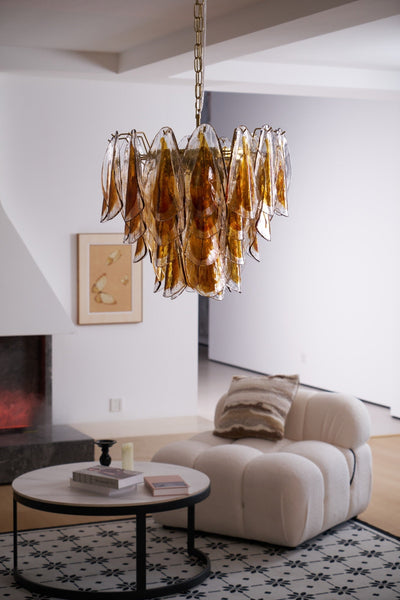 Lioraora Chandelier Amber Leaf Glass Layered Organic Warmth