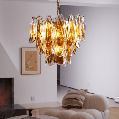 Lioraora Chandelier Amber Leaf Glass Layered Organic Warmth