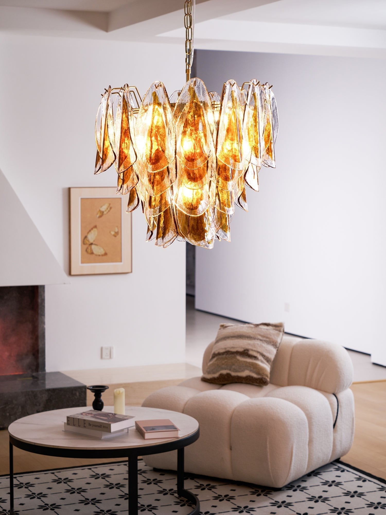 Lioraora Chandelier Amber Leaf Glass Layered Organic Warmth