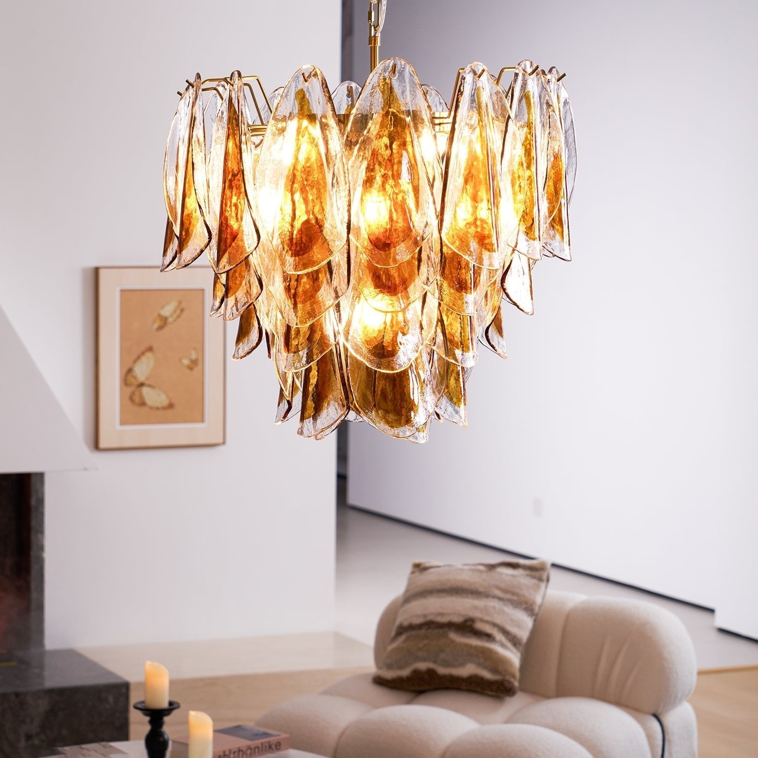 Lioraora Chandelier Amber Leaf Glass Layered Organic Warmth