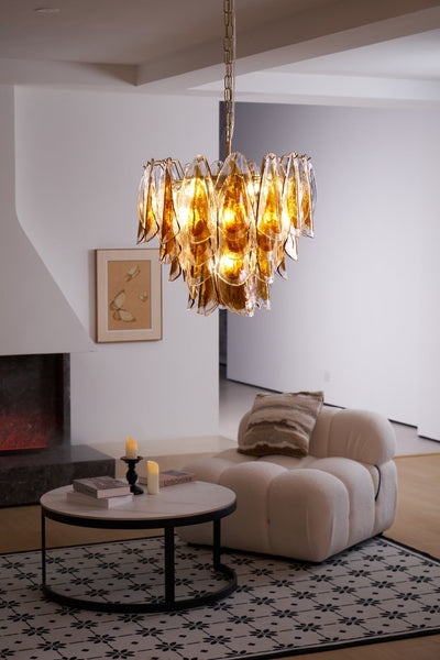 Lioraora Chandelier Amber Leaf Glass Layered Organic Warmth
