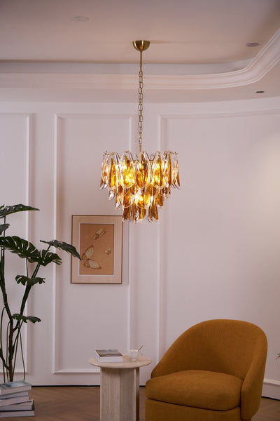 Lioraora Chandelier Amber Leaf Glass Layered Organic Warmth