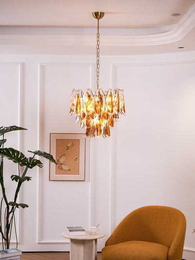 Lioraora Chandelier Amber Leaf Glass Layered Organic Warmth