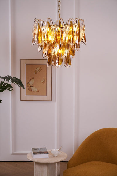 Lioraora Chandelier Amber Leaf Glass Layered Organic Warmth