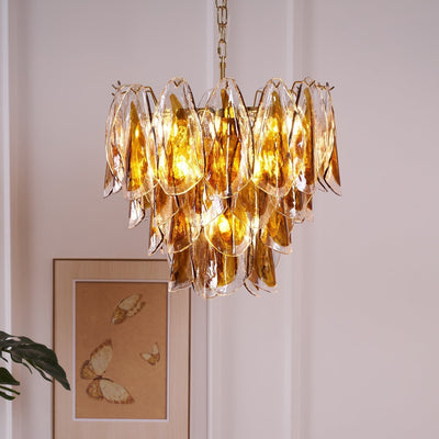 Lioraora Chandelier Amber Leaf Glass Layered Organic Warmth