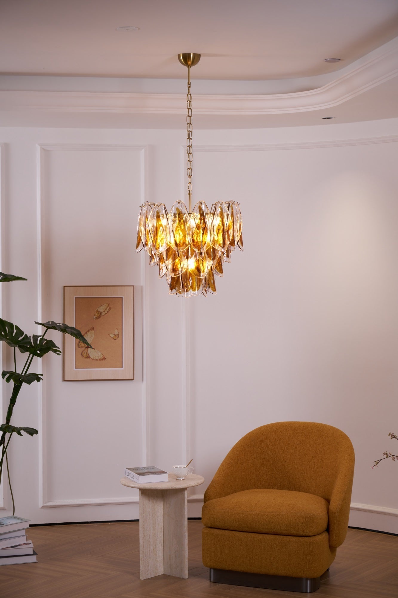 Lioraora Chandelier Amber Leaf Glass Layered Organic Warmth