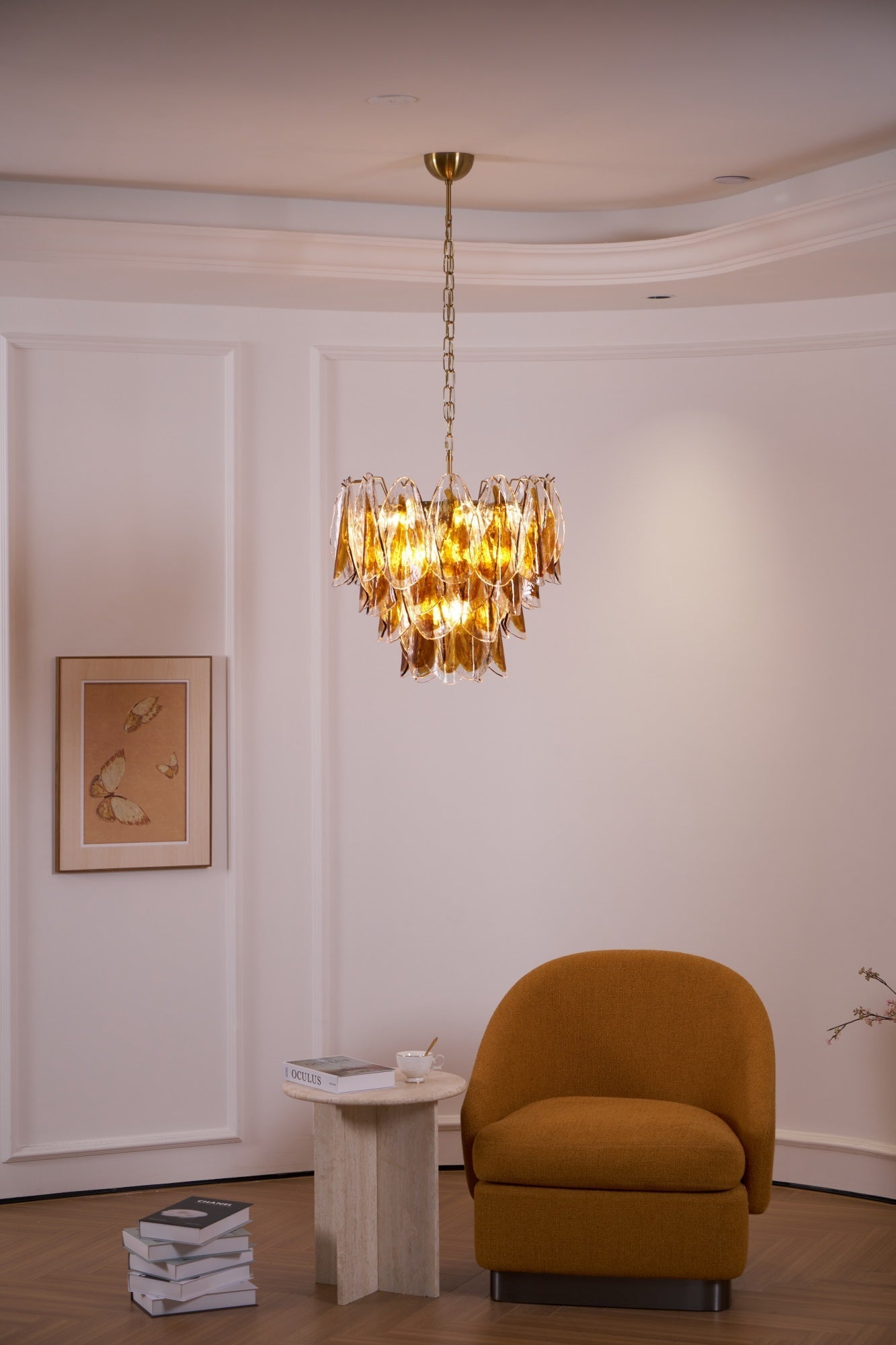 Lioraora Chandelier Amber Leaf Glass Layered Organic Warmth
