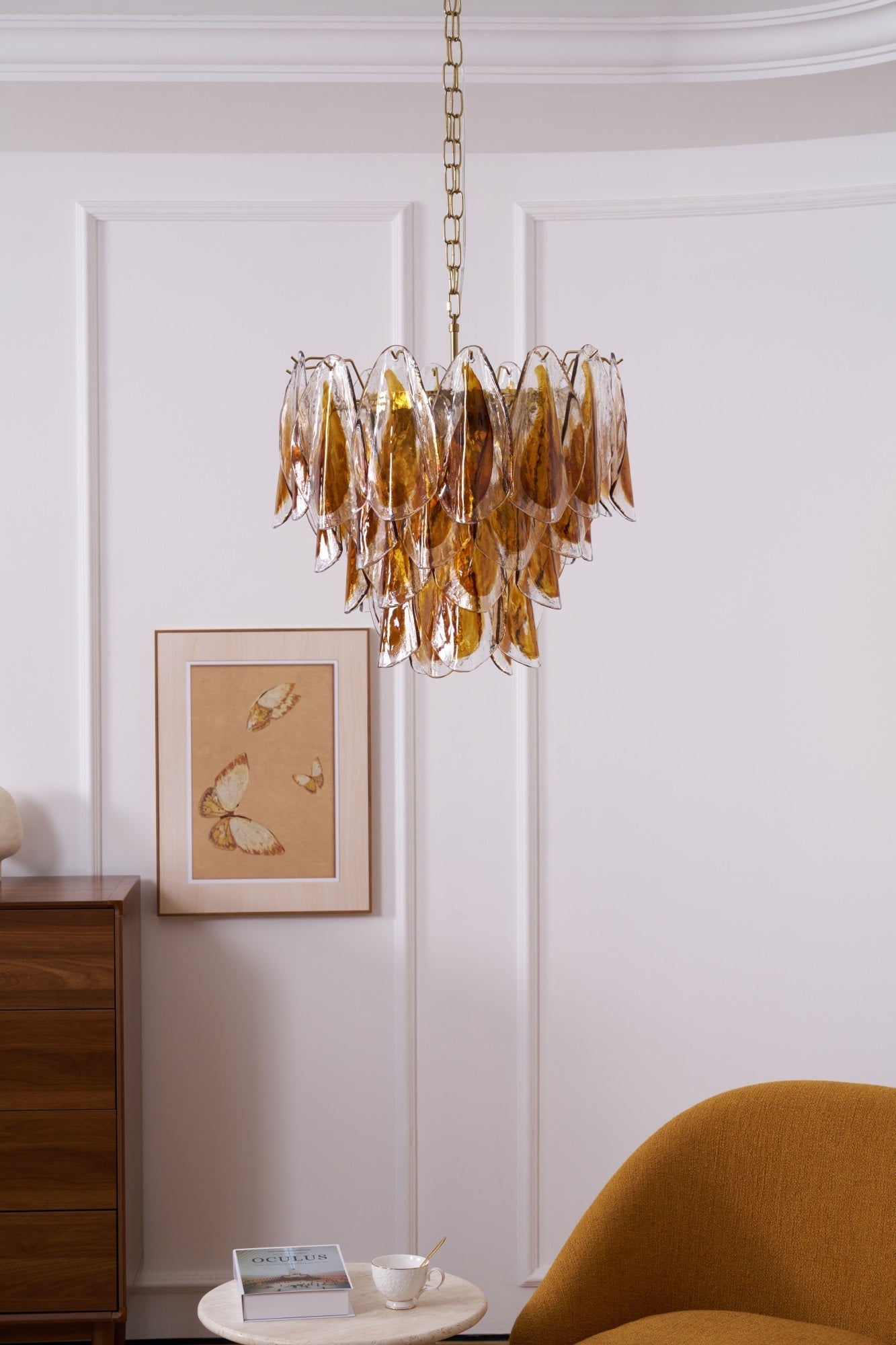 Lioraora Chandelier Amber Leaf Glass Layered Organic Warmth