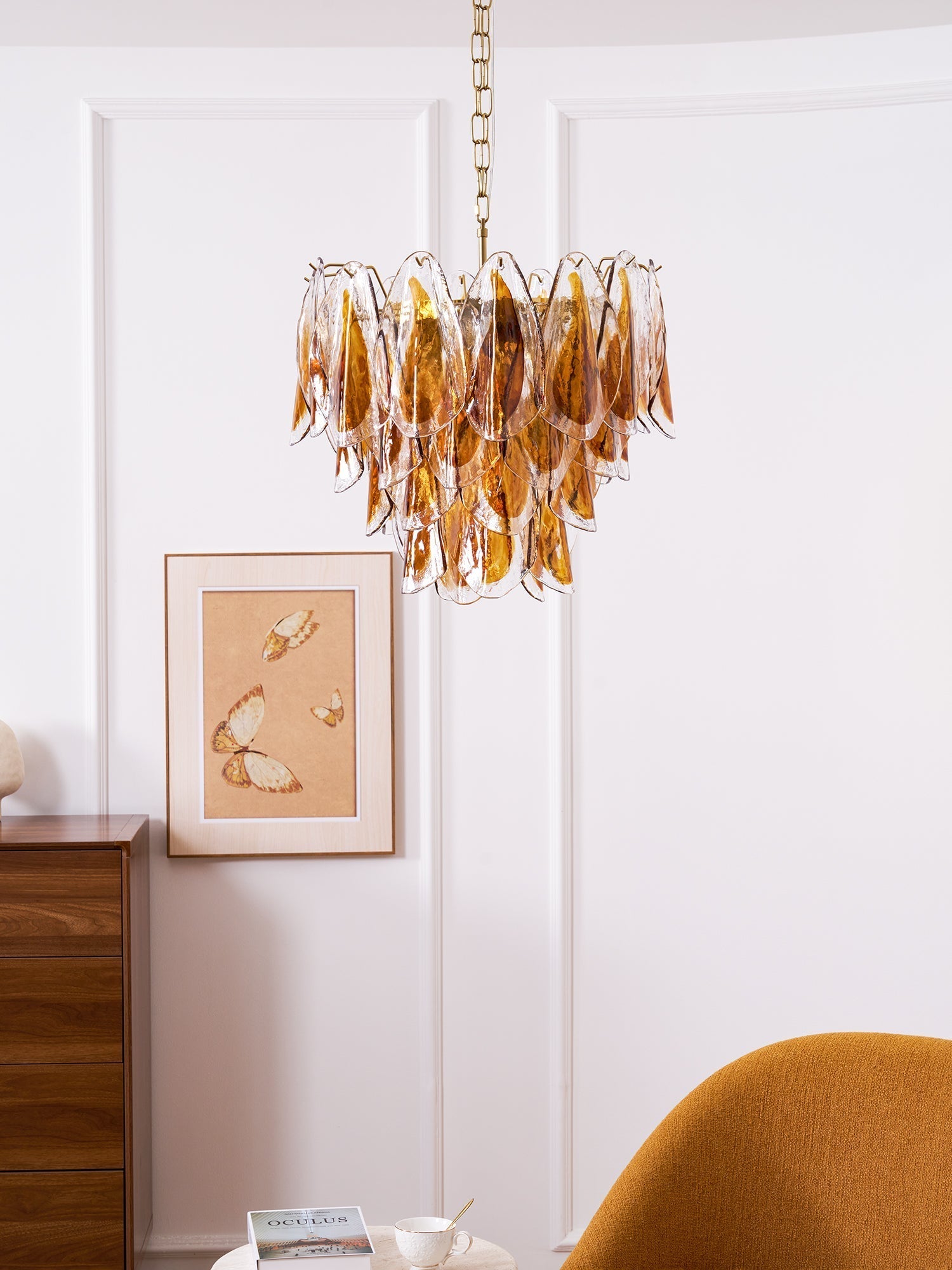 Lioraora Chandelier Amber Leaf Glass Layered Organic Warmth